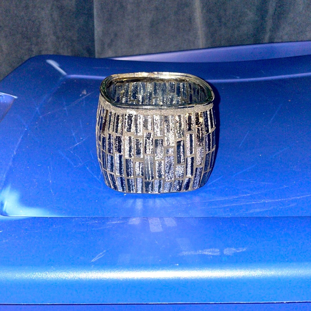 Glass vanity holder black silver sparkle